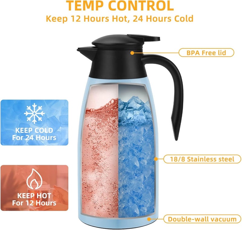 GearRoot 70oz Coffee Carafe Airpot Insulated Coffee Urn Stainless Steel Vacuum Thermal Pot Flask for Coffee, Hot Water, Tea, Hot Beverage Keep 12 Hours Hot, 24 Hours Cold, Blue - Image 3